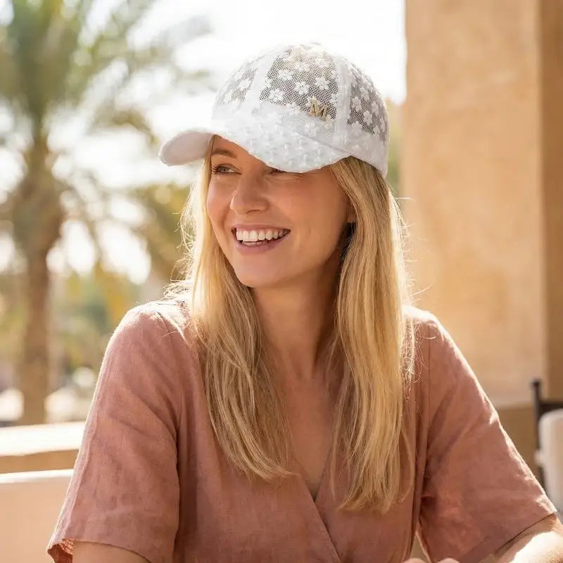 Lace Flower Baseball Cap for Women Adjustable Hollow Thin Summer Hat Breathable Sun Protection for Outdoor Sports Travel Oasis Select
