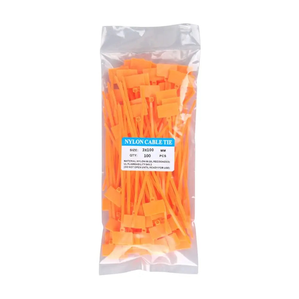 100pcs Plastic Loop Ties Markers Cable Easy Mark Nylon Cable Ties Tag Labels Tag Self-locking Zip Ties Oasis Select orange