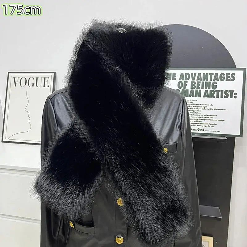 Women's Faux Fur Long Scarf – Fluffy Plush Winter Wrap Shawl