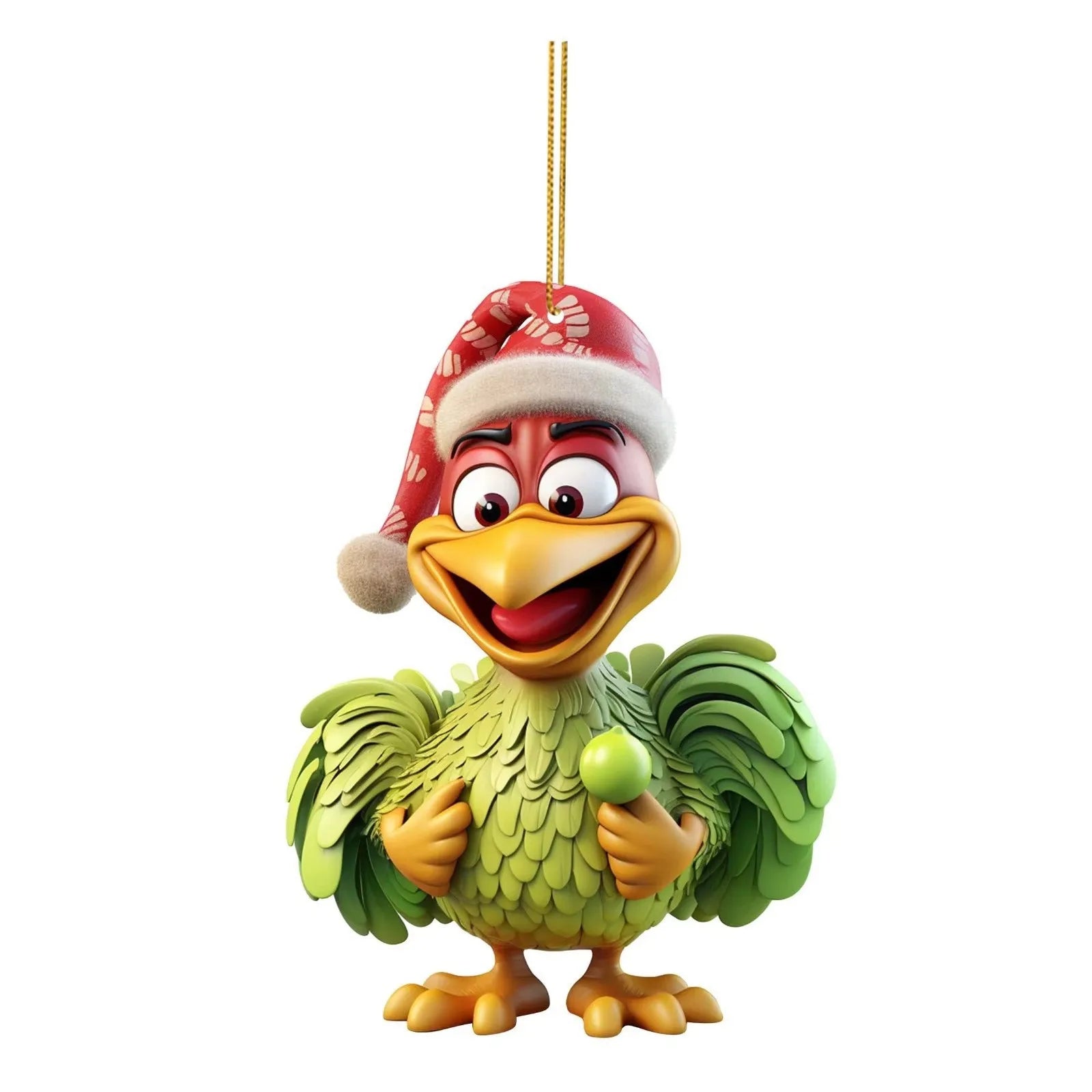 Funny Christmas Rooster Acrylic Ornament – 2D Cartoon Charm