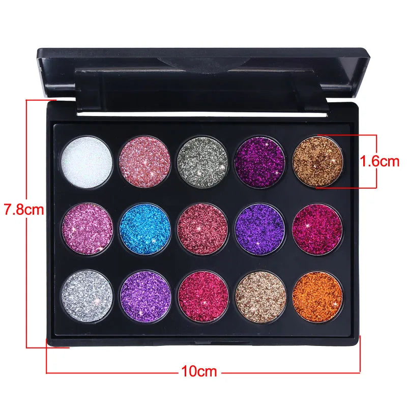 CmaaDu 15 Colors Gold Scallion Powder Diamond Glitter Eyeshadow Tray Shimmering Dazzling Universal Waterproof Easy to Color Oasis Select