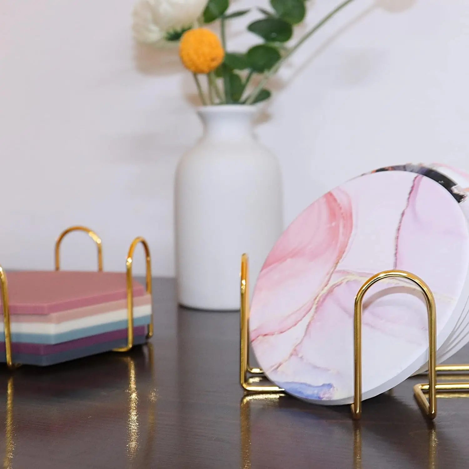 4pcs coaster, coffee cup cushion square or round cup cushion decorated with metal brackets for home wrought iron shelves Oasis Select