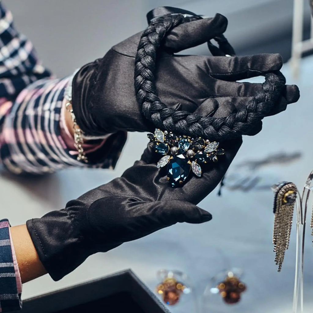 1Pair Practical Jewelry Gloves Wrist Length Gloves Black Gloves Work for protection Coin Inspection Gloves for Fetching Jewels Oasis Select