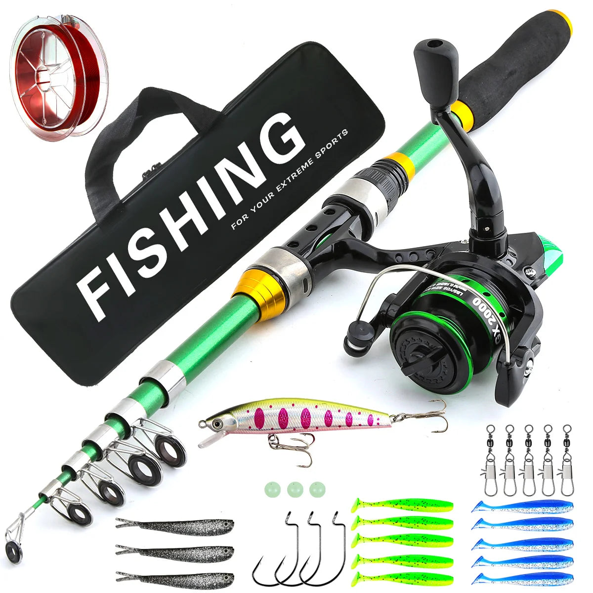 1.8m green pole wheel set fishing gear, complete set of equipment, cast pole, sea fishing, sub pole, mandarin fish Oasis Select 1