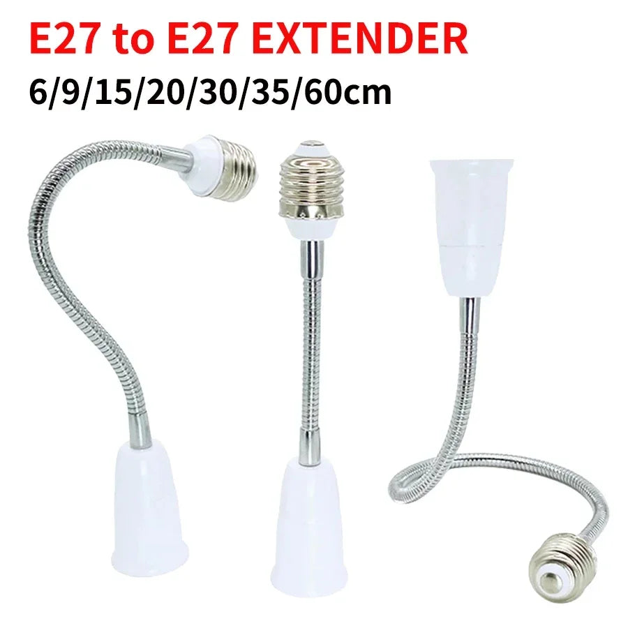 E27 to E27 Flexible Bulb Socket Extender E27 Lamp Rotating Base Lamp Holder 110V 220V Extension Converter 6/9/15/20/30/35/60cm Oasis Select