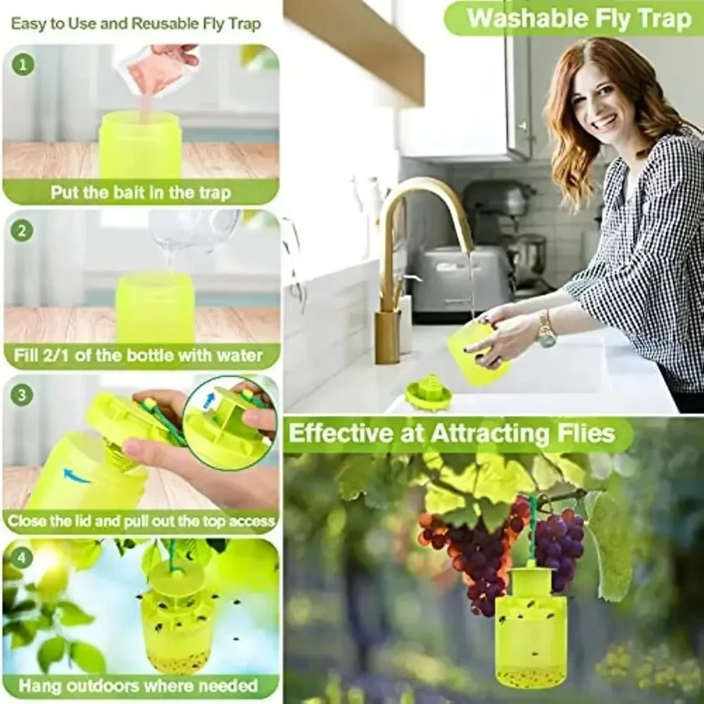 Durable Pest Control Fly Catcher Non-toxic Harmless Reusable Fly Trap with Fly Bait Pest Catcher For Outdoor Garden Farm Oasis Select Green