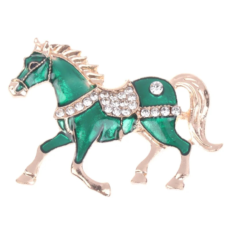 Classic Rhinestone Horse Brooches For Women Versatile Animal Lapel Pins Clothing Corsage Jewelry Accessories New Year Gifts Oasis Select Green