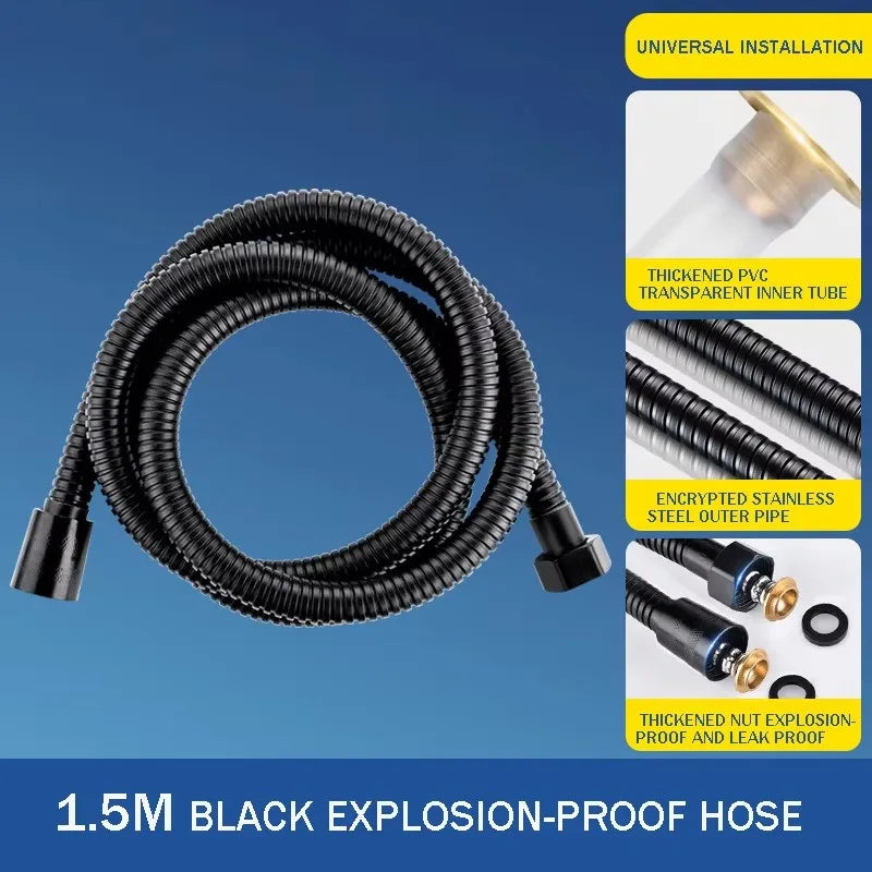 1.5/2/3M Black PVC Flexible Shower Hose Long Bathroom Shower Water Hose Extension Plumbing Pipe Pulling Tube Bath Accessories Oasis Select