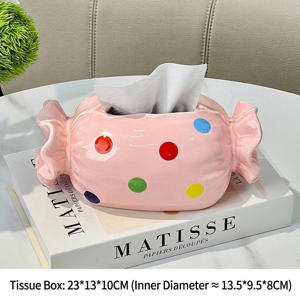 Ceramic Candy Tissue Box | Cute Polka Dot Home Decor Holder