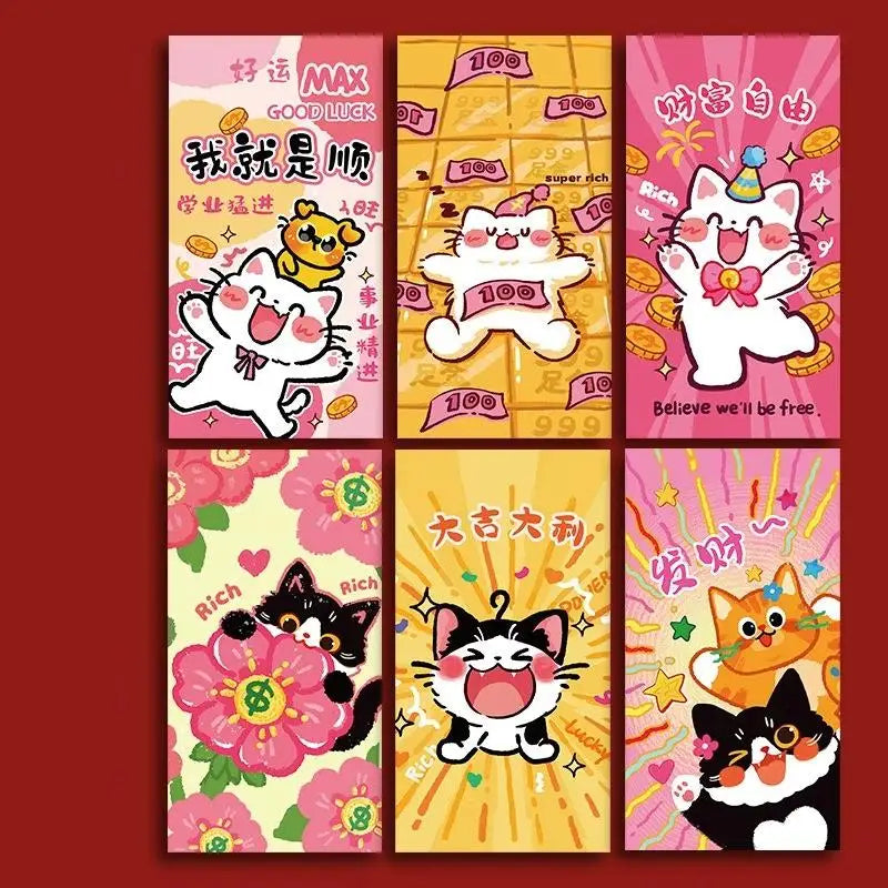 6 Pcs Chinese New Year Red Envelope Best Wishes Chinese Style Hot Stamping Bronzing Red Pocket Wedding Party Decorations Oasis Select B3