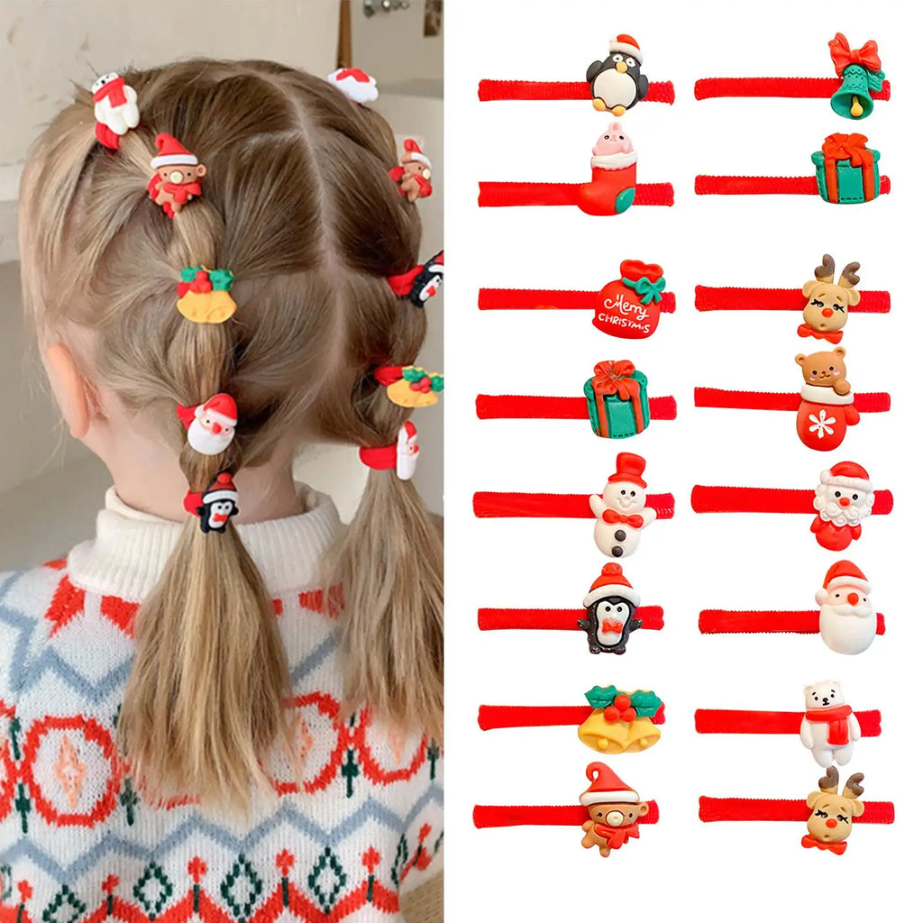 10PCS Christmas Hair Ties Cute Santa Elastic Bands Soft No Damage Ponytail Holders Santa Snowman Christmas Elastic Hair Bands Oasis Select