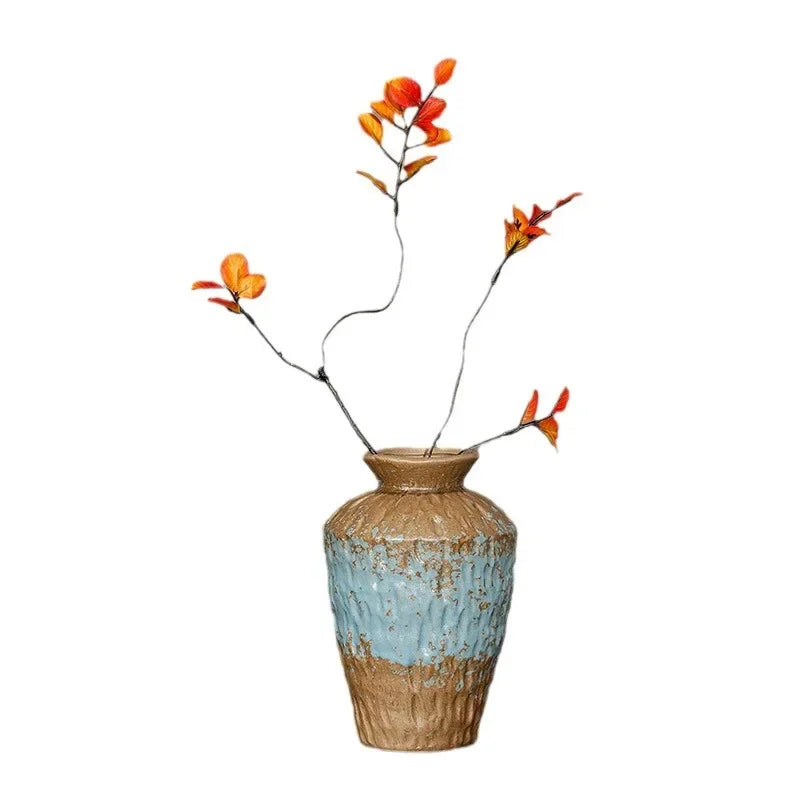 European Style Retro Style Ceramic Vase Living Room Advanced Sense Coarse Clay Pot Simple Dried Flower Arrangement Decoration Oasis Select