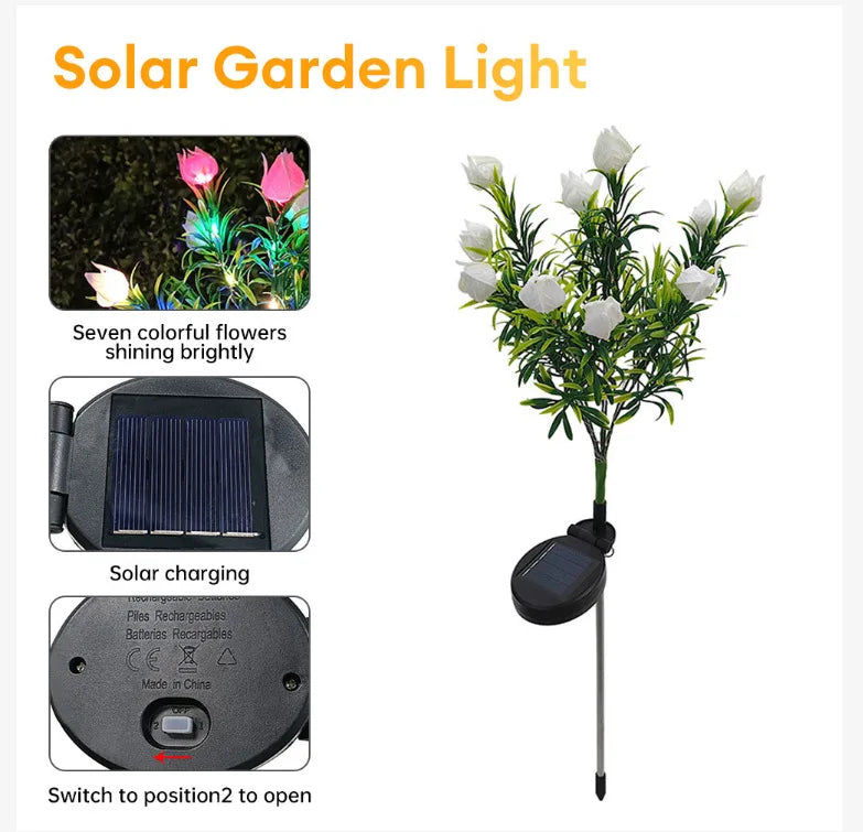 LED Gardenia, Rose, Lily Solar Outdoor Artificial Lantern, Garden Decoration, Lawn Lantern, Grass Atmosphere Light Oasis Select Gardenia Warm Light