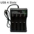 18650 Battery Charger Black 1 2 4 Slots AC 110V 220V Dual For 18650 Charging 3.7V Rechargeable Lithium Battery Charger Oasis Select 4 Slots USB