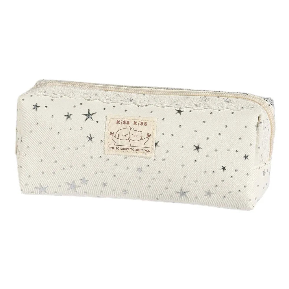 Lace Star Dots Y2k Dots Pencil Case Pencil Pouch Desktop Storage Korean Style Pen Bag Cute Dog Cat Friend Multi-functional Oasis Select Beige 21.5cm