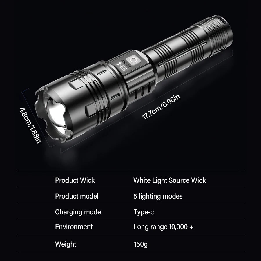 Rechargeable Led Flashlight Super Bright Portable Ultra Power Long Range Tactical Torch Lamp Outdoor Emergency Camping Lantern Oasis Select