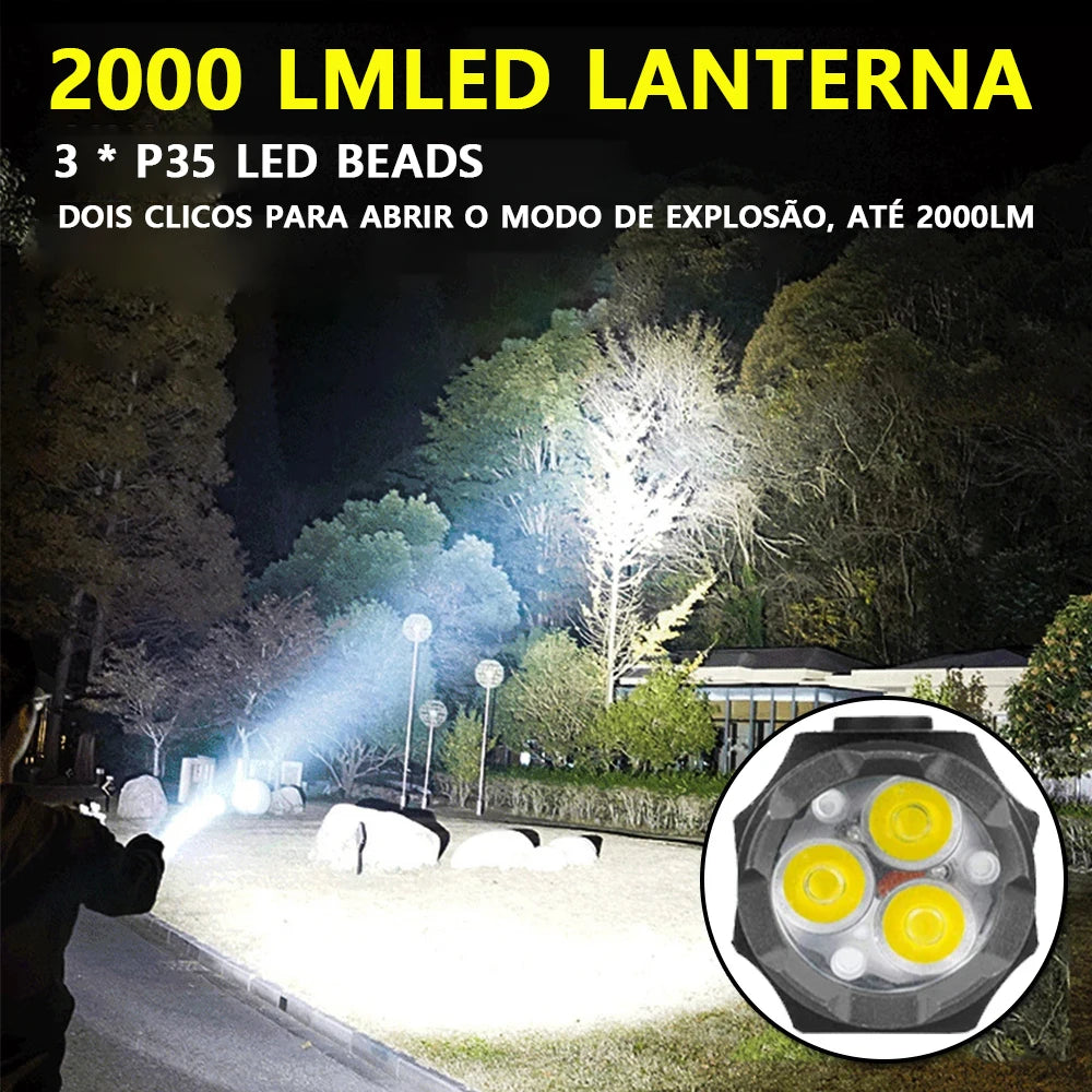 2000LM Powerful LED Flashlight Super Bright Mini EDC Keychain Light USB Rechargeable Torch Camping Lantern with Power Indicator Oasis Select