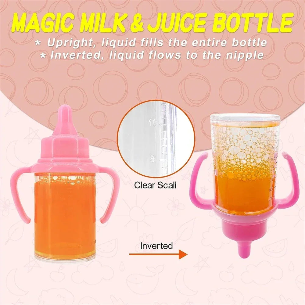 Large size Baby Doll Feeding Bottle Set Baby Care Toy Stroller 2pcs Milk And Juice Bottles With Toy Pacifier For Baby Dolls Oasis Select
