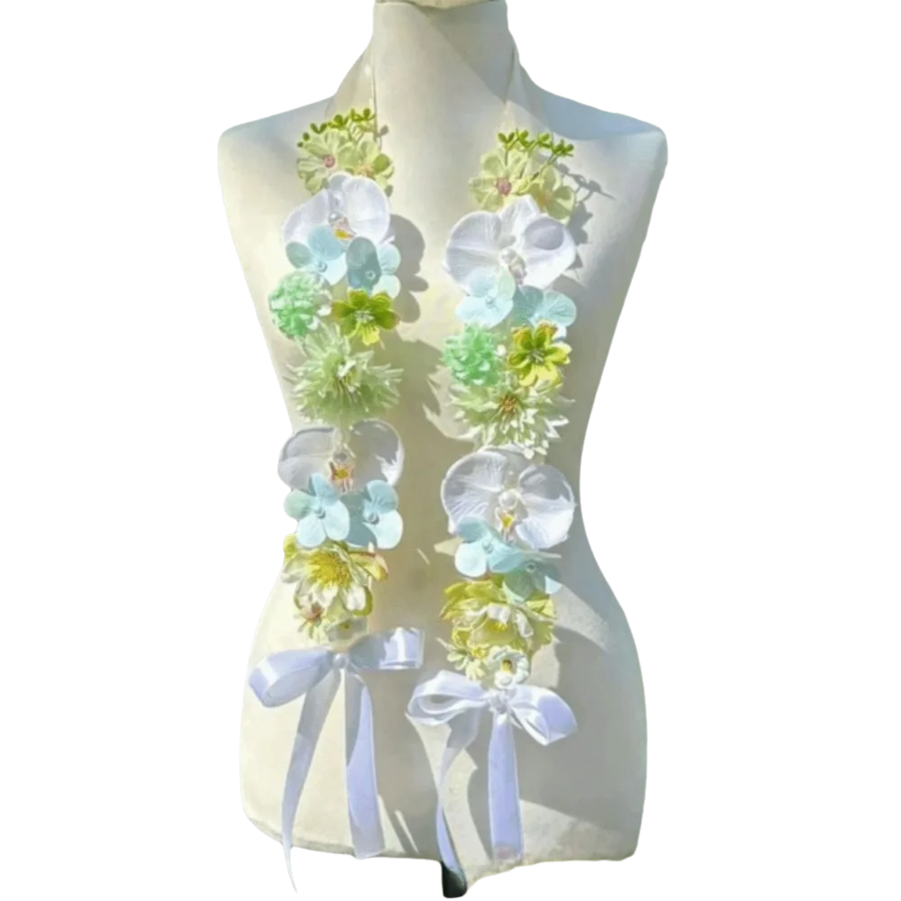 Floral Decorative Satin Flower Shawl Elegant Ornament Mixed Blooms Artificial Flowers Sash Reusable Multi-functional Oasis Select Green