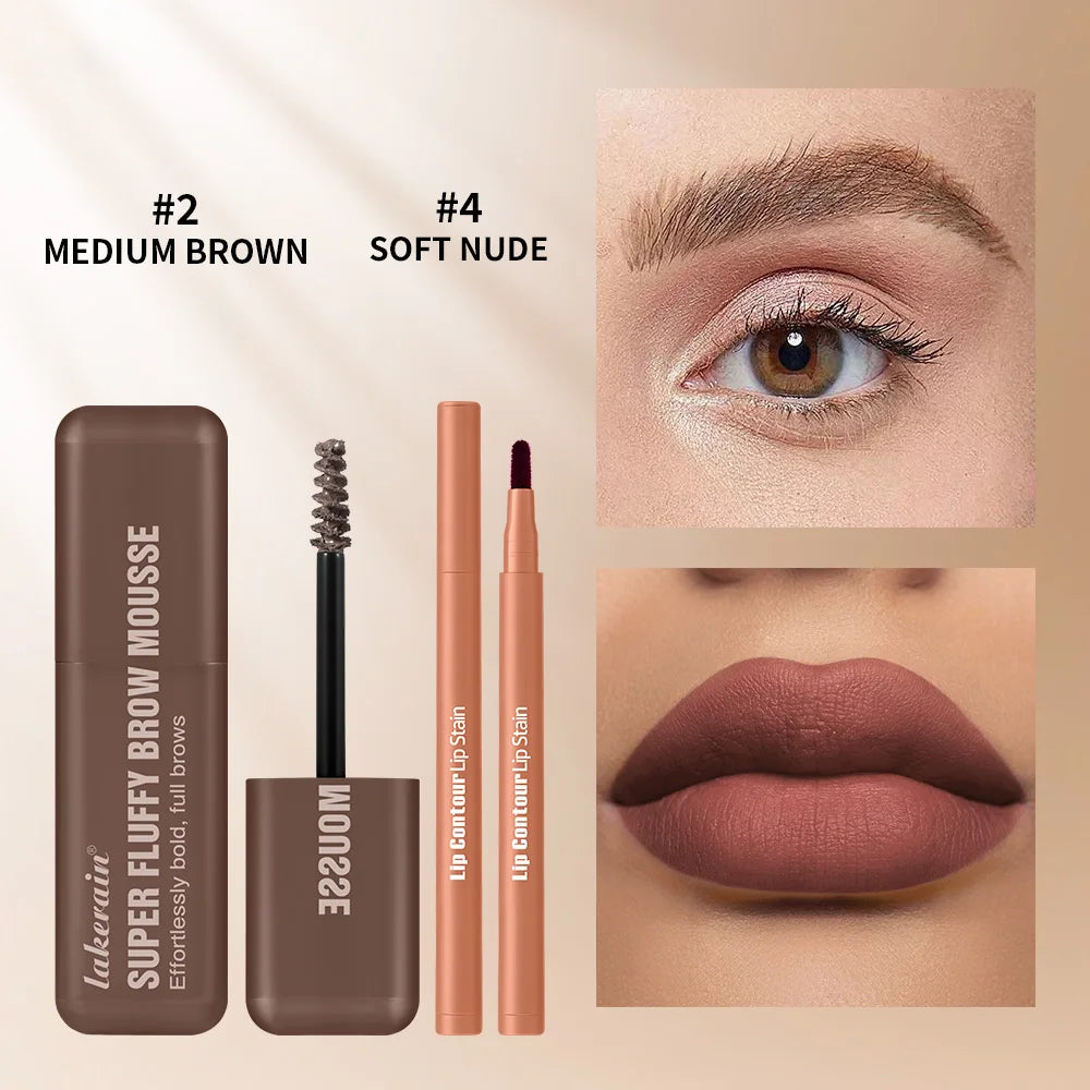 2pcs/set Matte Lip Liner And Waterproof Eyebrow Mousse Tint Long Lasting Eyebrow Dye Cosmetics Professional Outline Lips Contour Oasis Select SET 2