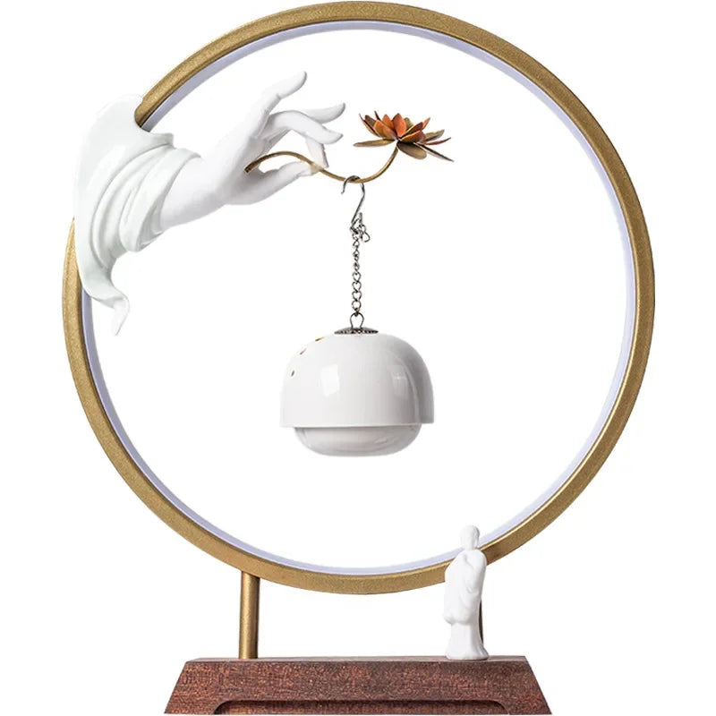 New Chinese Zen Buddha Hand Lotus Incense Decoration Creative Living Room Decorative Light Ring Reverse Flow Incense Burner Oasis Select