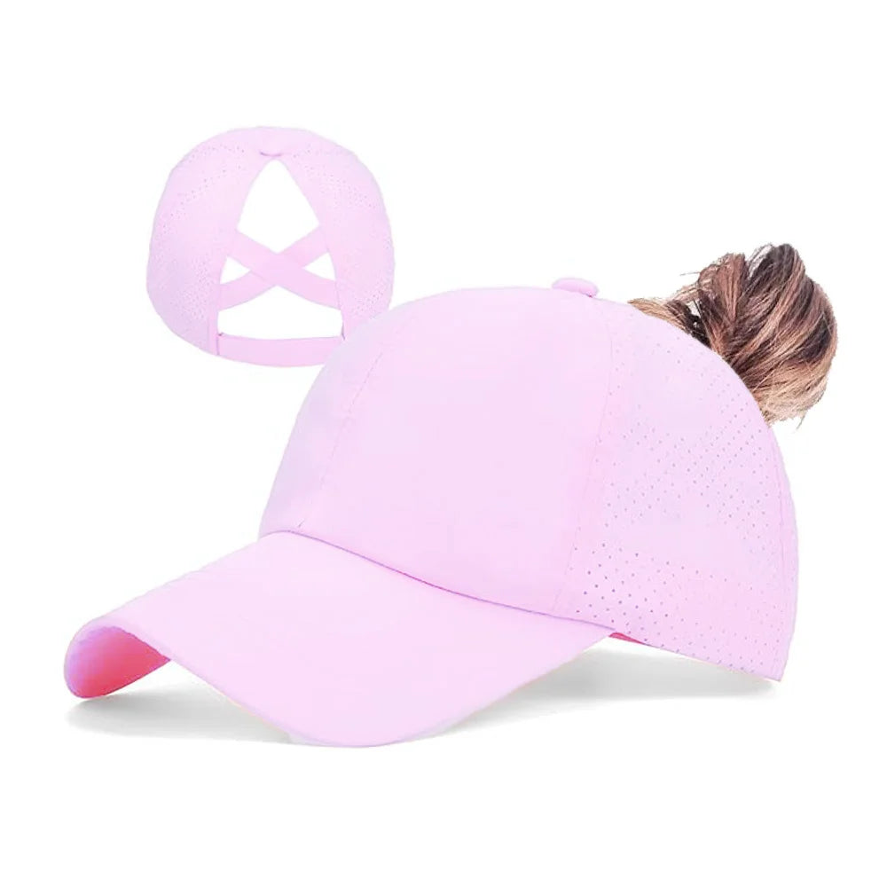 Women's mesh breathable baseball cap with back strap, crossed ponytail hat, quick drying hat, running fitness adult Oasis Select 9 Adjustable >8Y
