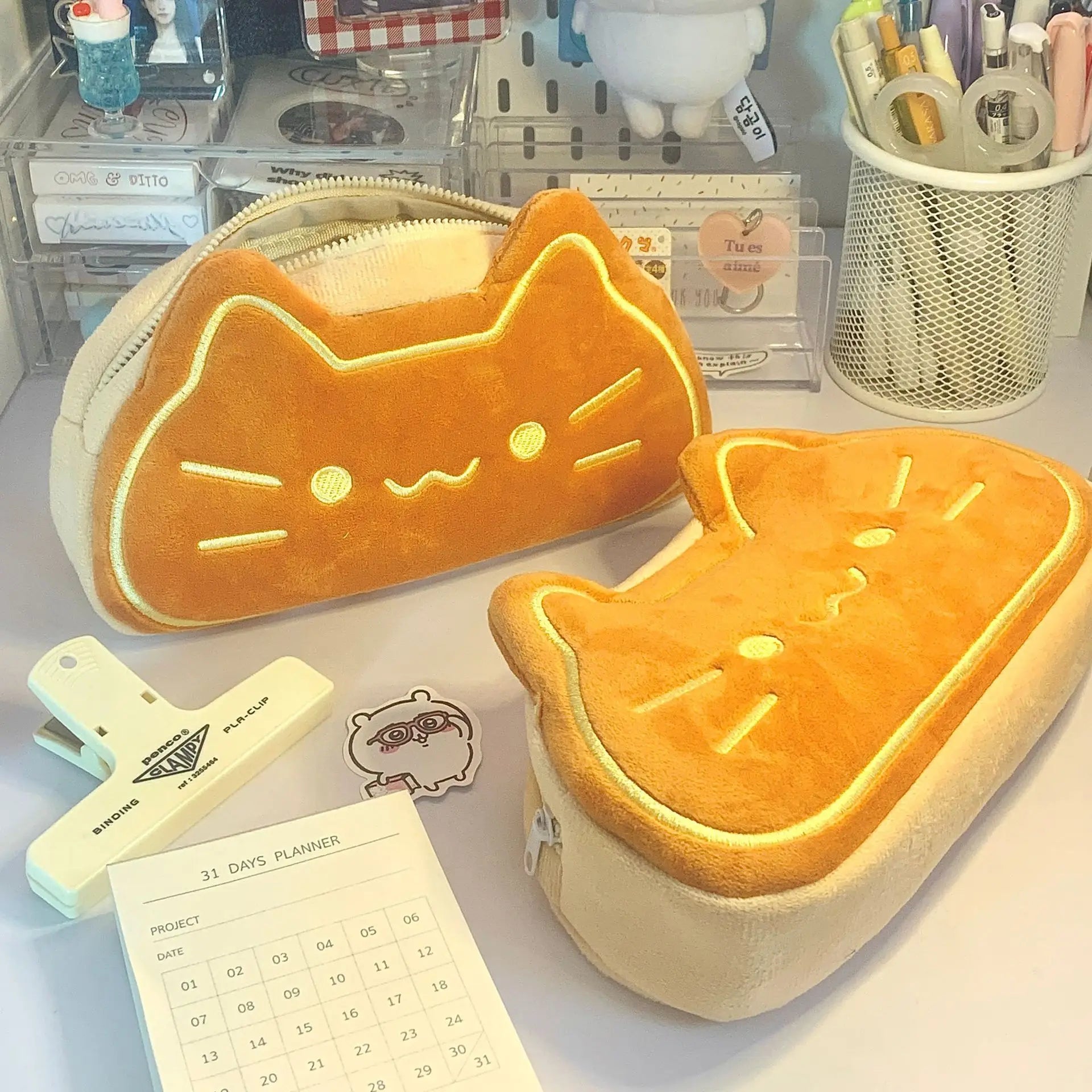 Cute Cat Caramel Bread Plush Pencil Bag Kawaii Student Large Capacity Stationery Bag Kitten Pencil Pouch Back To School Supplies Oasis Select Default Title