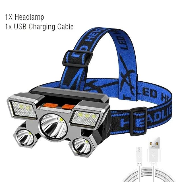 KDULIT COB+XPE Powerful Headlamp USB Rechageable Headlight Portable Fishing Camping Outdoor Waterproof Head Lamp Work Flashlight Oasis Select 5LED-C