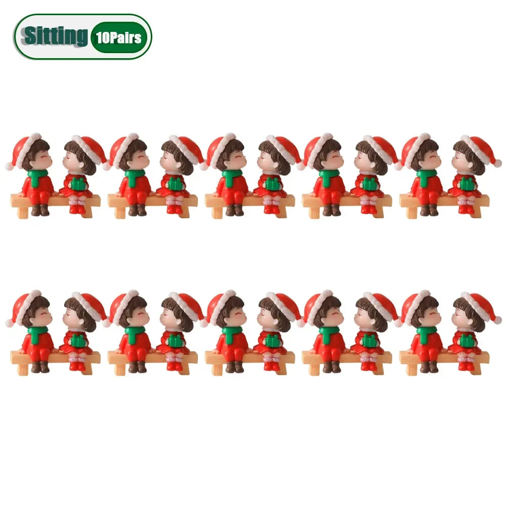 1-20Pairs Mini Christmas Couple Dolls DIY Christmas Decoration Accessories Cute Christmas Couple Dolls Desktop Ornaments Oasis Select Sitting-10Pairs As Shown