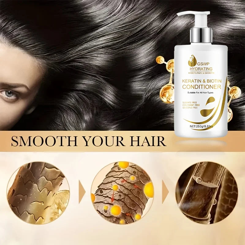 GSWP Keratin Biotin Shampoo & Conditioner, Large Size, Deep Moisturizing, Gentle Cleansing, Smooth & Silky,Lightweight.250g+250g Oasis Select