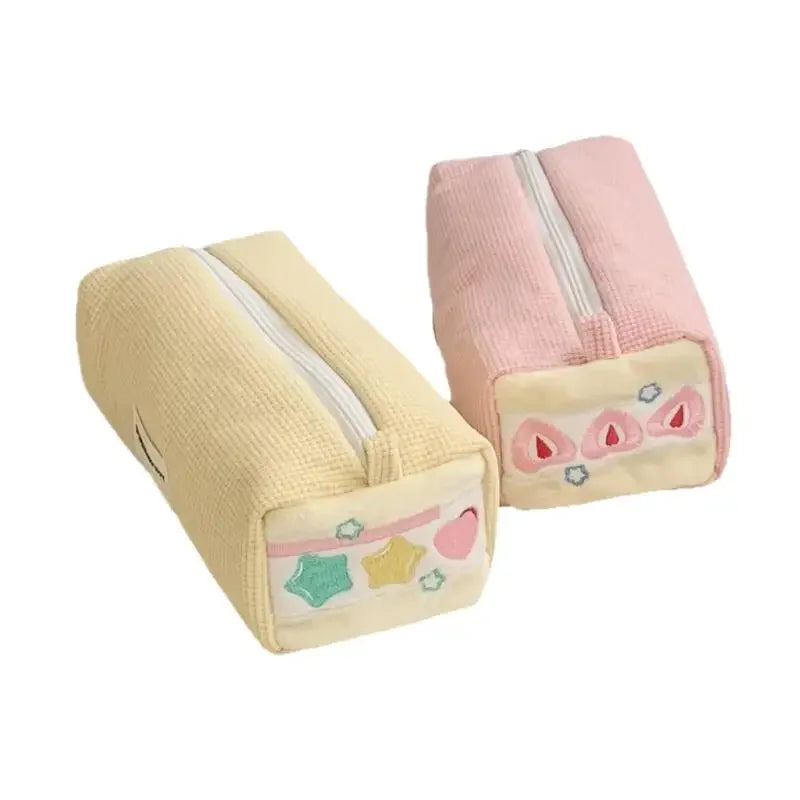 High Quality Corduroy Pen Bag Embroidery Multi-functional Pencil Case Large Capacity Stationery Organizer Students Oasis Select