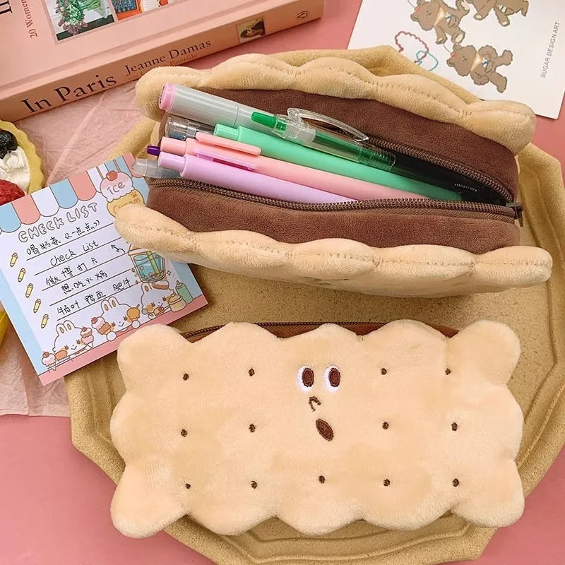 Sandwich Biscuits Plush Pencil Case Simple Large Capacity Pencil Bag Cute Stationery Box Student Stationery Storage Oasis Select
