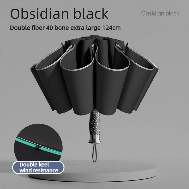 Fully Automatic Reverse Umbrella Thickened and Reinforced for Men and Women Sun Protection and Rainproof Windproof Umbrella Oasis Select Black Aluminum 24K