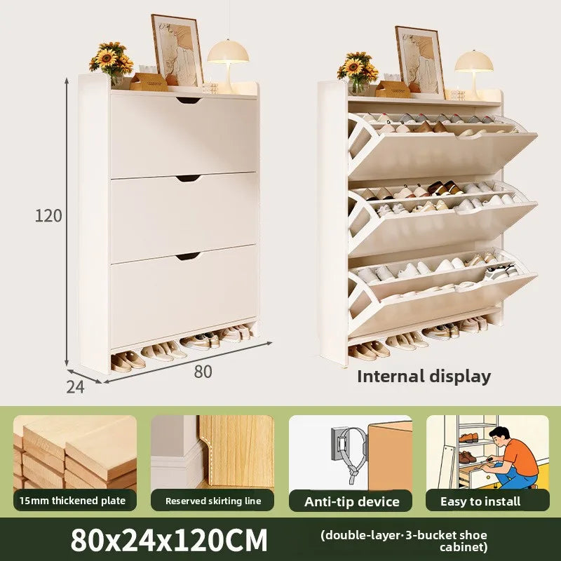 Solid wood shoe cabinet large-capacity multi-layer storage integrated of the home small narrow tipping bucket shoe Oasis Select Double layer 80 B