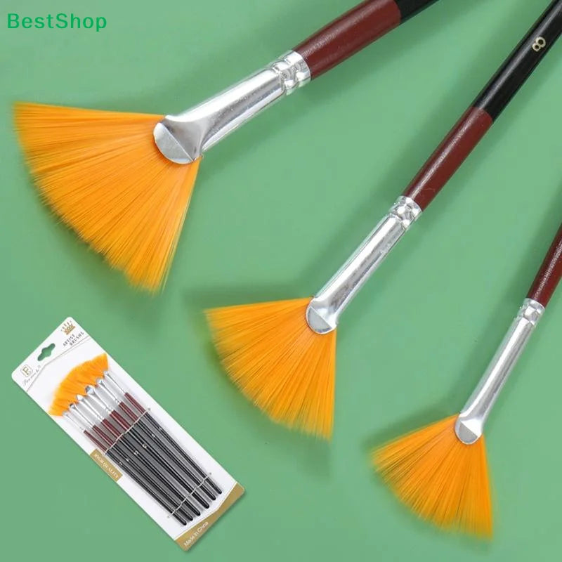 6-Piece Fan Paint Brush Set – Acrylic, Watercolor & Oil