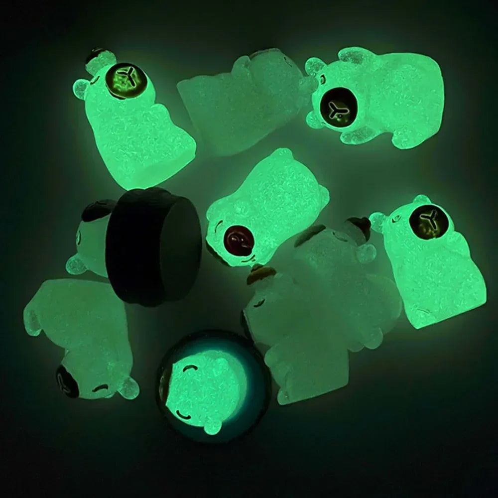 5PCS Luminous Capybara Mini Resin Animals Figurines Desktop Tabletop Outdoor Craft Decor for Miniature Garden Home Accessories Oasis Select
