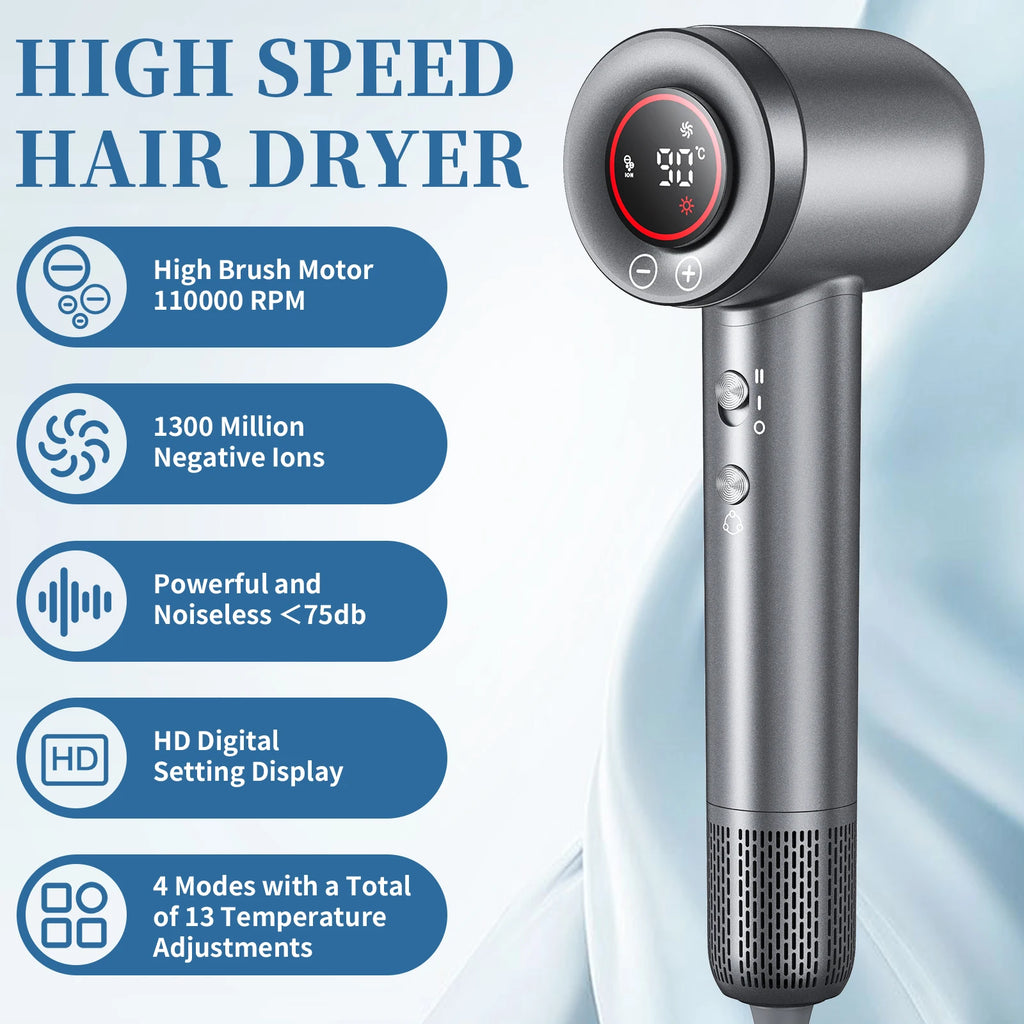 1600W high-speed hair dryer - Brushless negative ion hair dryer with air collection nozzle - Suitable for home use, dormitories Oasis Select