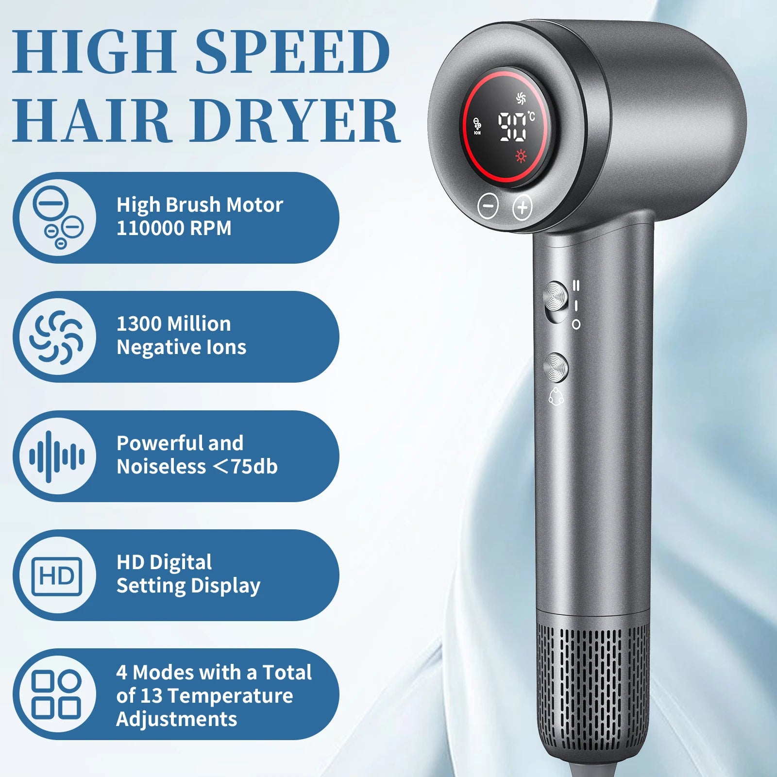 1600W high-speed hair dryer - Brushless negative ion hair dryer with air collection nozzle - Suitable for home use, dormitories Oasis Select