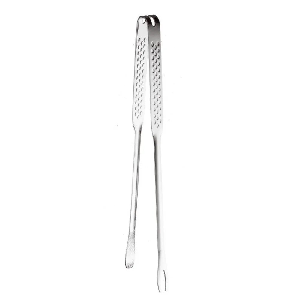 Stainless Steel Barbecue Tongs Heat Resistant Food Grade Long Handle Grill Tongs Non-Slip Fork Clip Food Tongs Steak Seafood Oasis Select Silver-13.39in