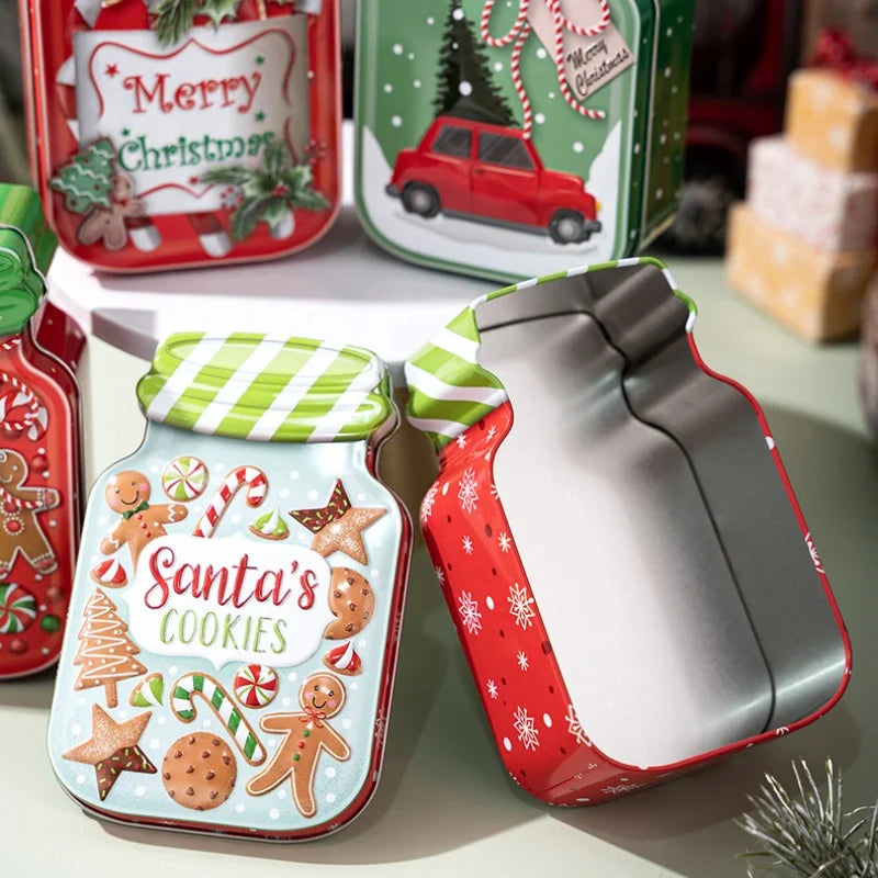 Christmas Tin Box Candy Cookie Box Biscuit Chocolates Gift Metal Tin Box with Lid Containers for Xmas Party Decor Supplies Oasis Select