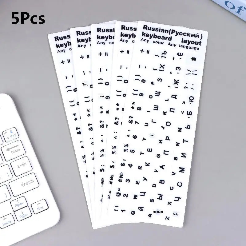 5Pcs Russian Keyboard Stickers Waterproof PVC Keyboard Decals For Laptop Desktop PC Decoration Universal Stickers Oasis Select Clear black
