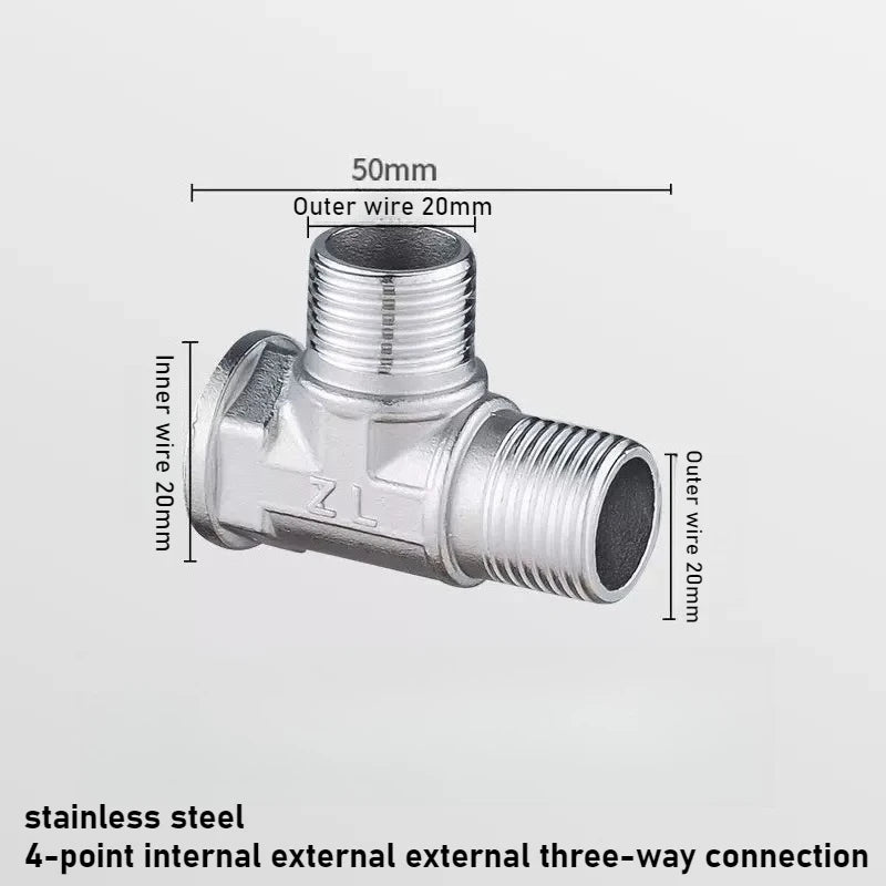 Stainless Steel G1/2 3 Way T-Adapter Bathroom Shower Faucet Water Splitter Toilet Shower Valve Spray Nozzle Converter Oasis Select 4 Inside out out 1pcs
