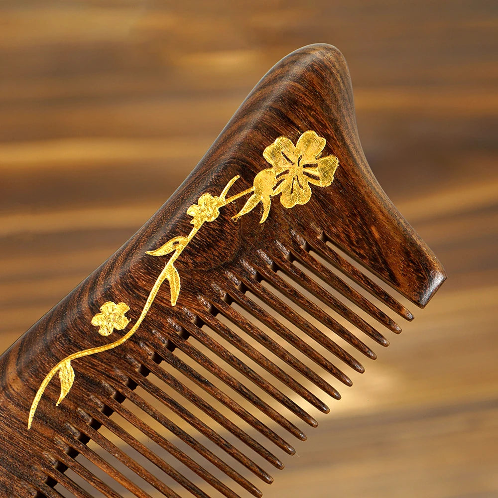 Natural Sandalwood Wide Tooth Comb – Anti-Static Moon Shape Wooden Hair Comb Oasis Select