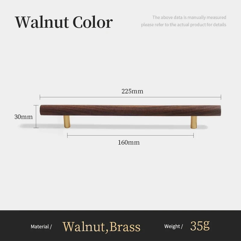 Nordic Walnut Wood Handle T Bar Drawer Knobs Cupboard Long Pulls Kitchen Cabinet Door Handle Furniture Decorate Pulls and Knob Oasis Select A9-160mm