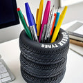 1pcs Fun Tire-Shaped Pen Holder -PVC Desk Organizer, Ideal for School and Office Supplies, Painted Finish, Office Supplies Oasis Select black