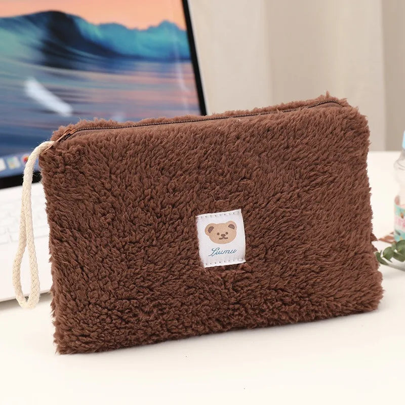 Large Capacity Cute Plush Travel Cosmetic Lipstick Storage Bag Women Makeup Kits Handbags Organizer Wallet Pencil Case Pouch Bag Oasis Select Brown