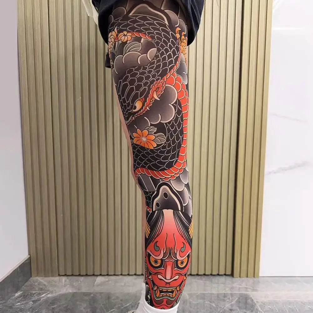 1PCS Tattoo-Inspired Single Leg Fishnet Stockings - Snag Resistant Sheer Tights for Women & Men, Comfortable Fashion Legwear Oasis Select D One Size
