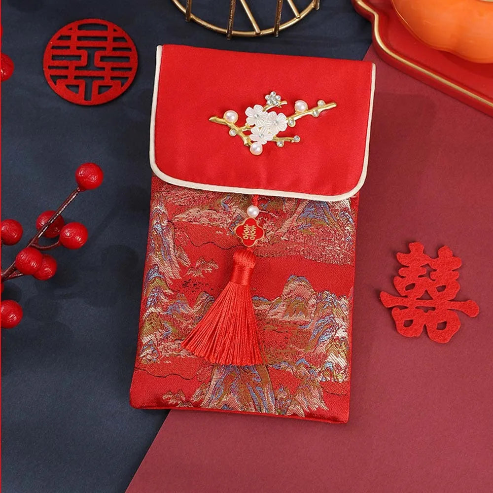 2025 Lunar New Year Brocade Red Envelope HongBao with Tassel