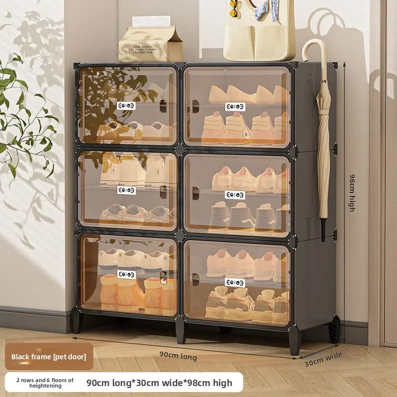 Multi-functional Simple Shoe Rack Plastic Household Indoor Door, Dustproof Storage At The Entrance, Transparent Shoe Cabinet Oasis Select 2-6B