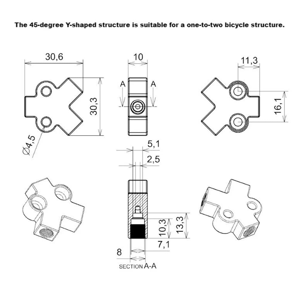 Brake Mount Adapter 1-to-2 Adapter Custom Angle Configurations Dual Output 45 Degree 90 Degree Brake Adapter Bicycle Brake Oasis Select